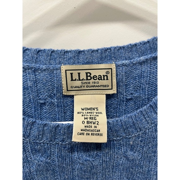 LL‎ Bean Womens Cable Knit Sweater Blue Lambswool Blend M-Reg - Picture 6 of 12